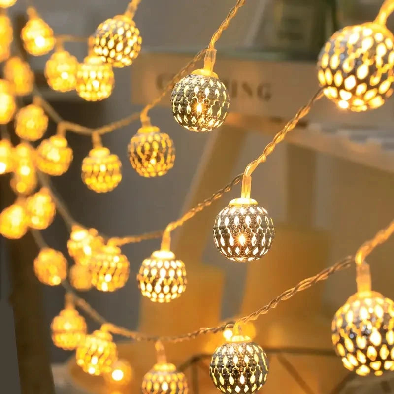 1PC 1.5M/3M/6M Moroccan Ball String Light Battery Box Christmas Decoration Fairy Lights Christmas Tree Hanging Lamp