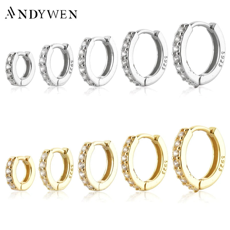 ANDYWEN 925 Sterling Silver Gold Clear 5mm 6mm 7mm 8mm 9mm Huggies Circle Piercing Hoops Earring Women Luxury Jewelry Gift