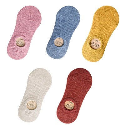 5 Pairs Women Cotton Invisible No show Socks Non-slip Summer Candy Solid Low cut Sock Slipper Fashion Thin Ankle Boat Socks