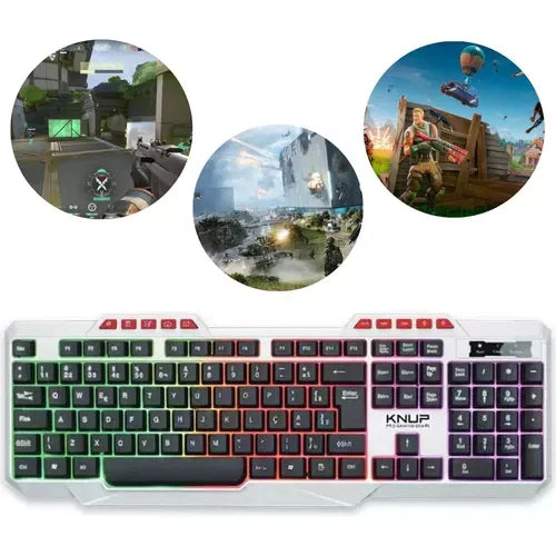 Gamer Knup Kp Te120 LED RGB Abnt2 White Keyboard Lighting Keys Portuguese Brazil High Performance Computer Notebook Home