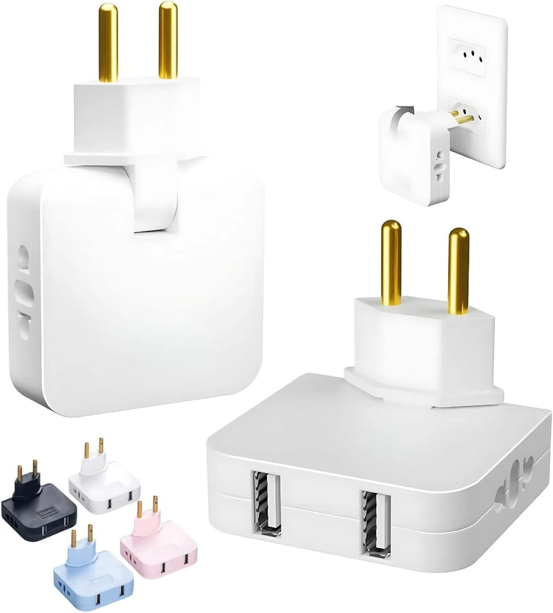 Benjamin Bivolt Socket Adapter with 2 USB Ports-Universal Mobile Phone Charger, Practical and Portable, Ideal for Travel