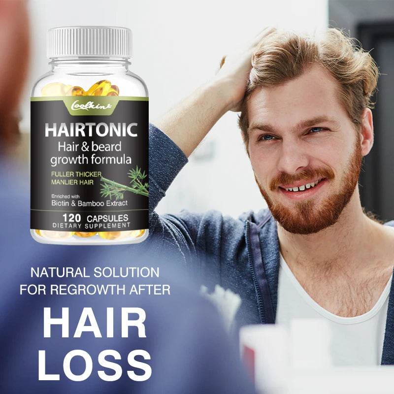 Hair & Beard Growth Supplements - Biotin & Bamboo Extract - for Men’s Beard and Hair Growth, Relieve Hair Loss - 120 Capsules