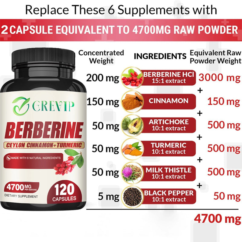 Berberine Supplement - Ceylon Cinnamon, Turmeric - Digestive Health, Antioxidant - 120 Capsules