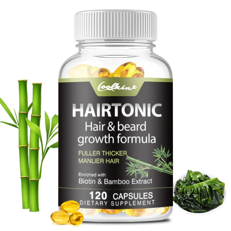Hair & Beard Growth Supplements - Biotin & Bamboo Extract - for Men’s Beard and Hair Growth, Relieve Hair Loss - 120 Capsules