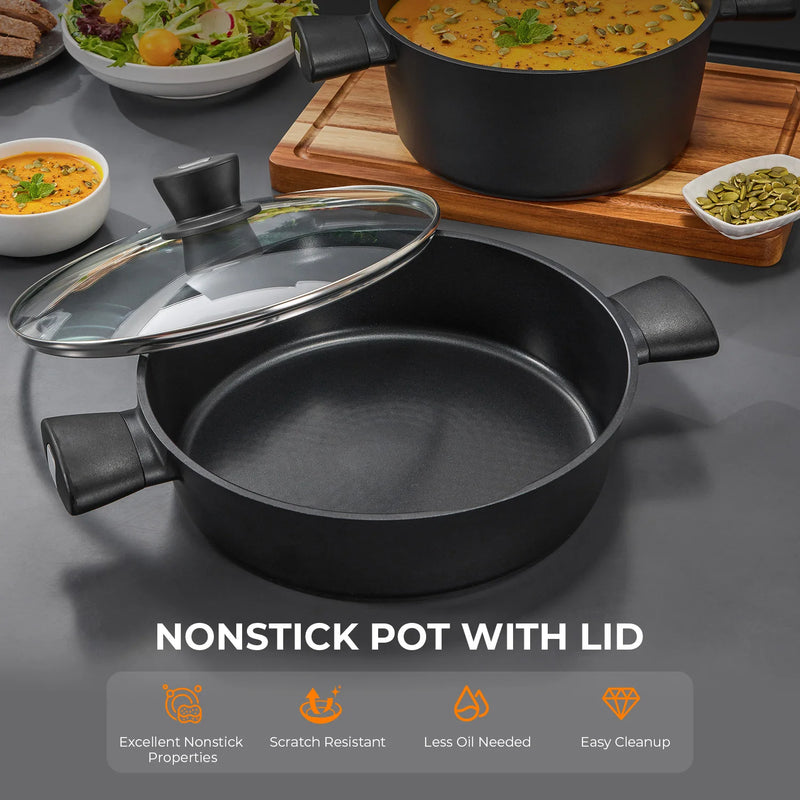 Frying Pan Induction with Lid, Sauté Pan, Serving Pan with High Rim, Cooking Pot 28 cm / 3.8 L with Anti-Scalding Handles