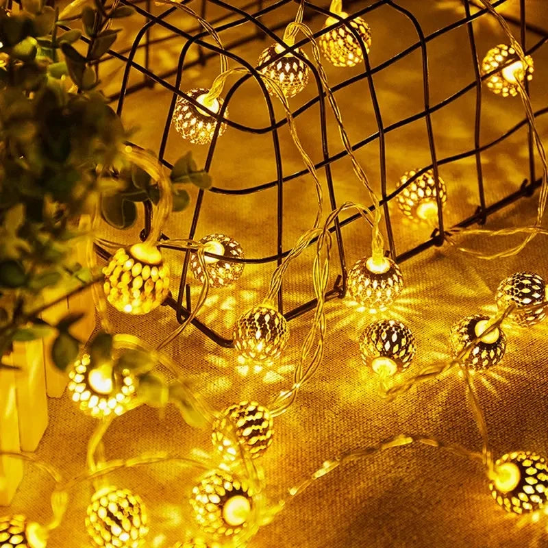 1PC 1.5M/3M/6M Moroccan Ball String Light Battery Box Christmas Decoration Fairy Lights Christmas Tree Hanging Lamp