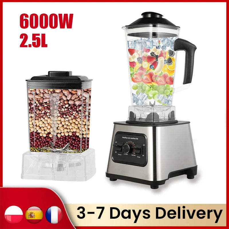 6000W Power multi-function Professional Blender 4-Blade 2-In-1 Wall Breaking Machine 2.5L Container Ice Nut Fruit mix Strong