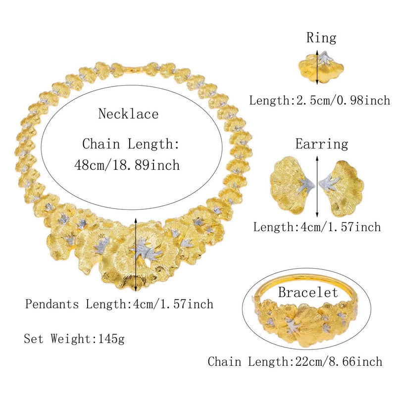Gold Plated Woman Jewelry Set Luxurious Flower Necklace Earrings Elegant Woman Dinner and Wedding Bijoux SYHOL