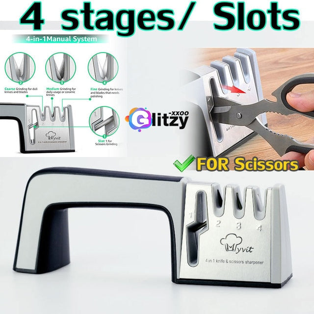 Knife Sharpener 4 Stages In 1 Professional Whetstone Kitchen Sharpening Stone Diamond Fine Scissors Grinder Chef Honing Tool