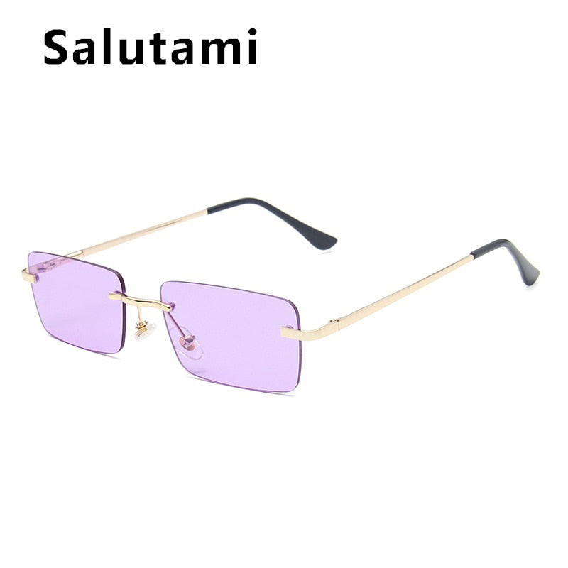 Rimless Alloy Small Square Sunglasses For Women Vintage Ins Hot Gradient Clear Sun Glasses Female Uv400 Shades Hip Hop Eyewear