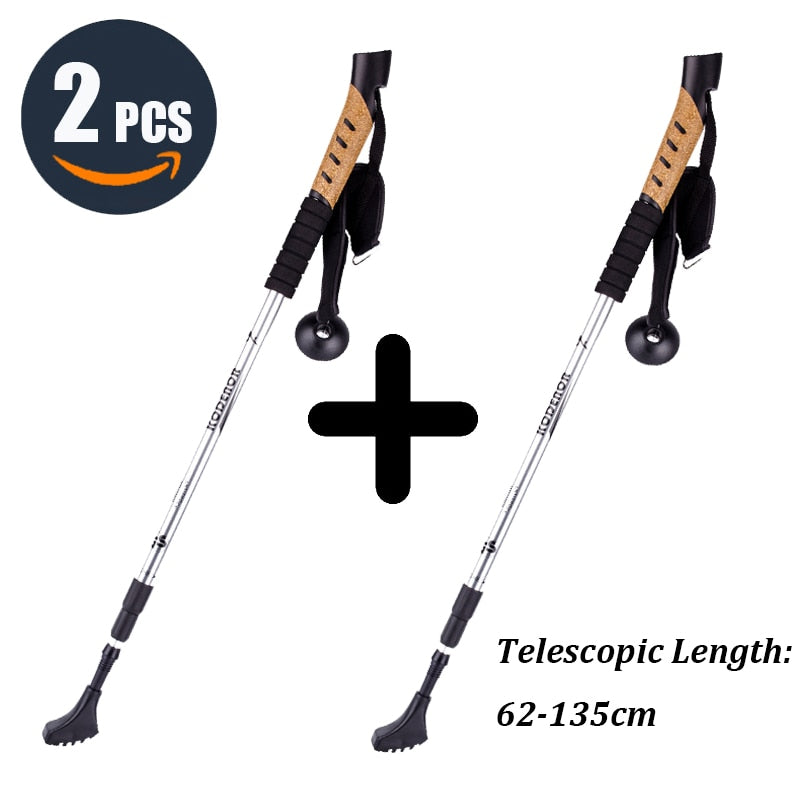 Walking Adjustable Trekking Pole Anti Shock Ultra Light Alpinism Poles Telescopic Ultralight Hiking Travel Non-slip Stick