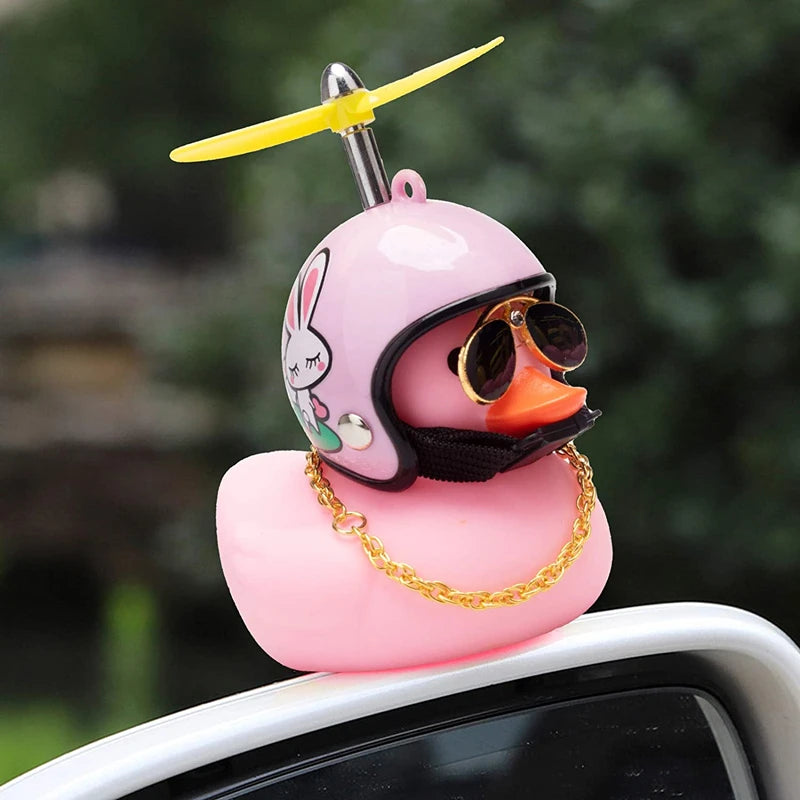 Hot Car Cute Little Pink Duck With Helmet Propeller Wind-breaking Wave-breaking Pink Bike Motorc Riding Auto Internal Decoration