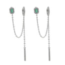 double piercing silver color rose gold clear green rectangle cubic zirconia long chain tassel earring 2020 new