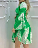 Summer Women's Fashion Cape Sleeve Leaves Print Ruched Dress