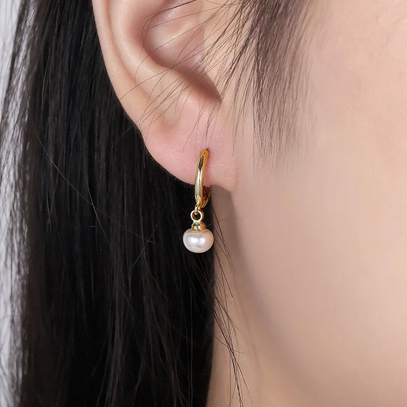 ANENJERY Silver Color Flat Pearl Hoop Earrings Hot Fashion Simple Charms Earrings for Women Girl Wholesale