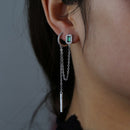 double piercing silver color rose gold clear green rectangle cubic zirconia long chain tassel earring 2020 new