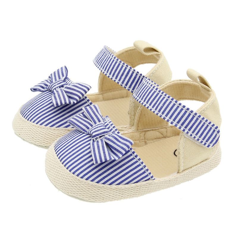 2023 Children Summer Shoes Newborn Infant Baby Girl Soft Crib Shoes Infants Anti-slip Sneaker Striped Bow Prewalker 0-18M