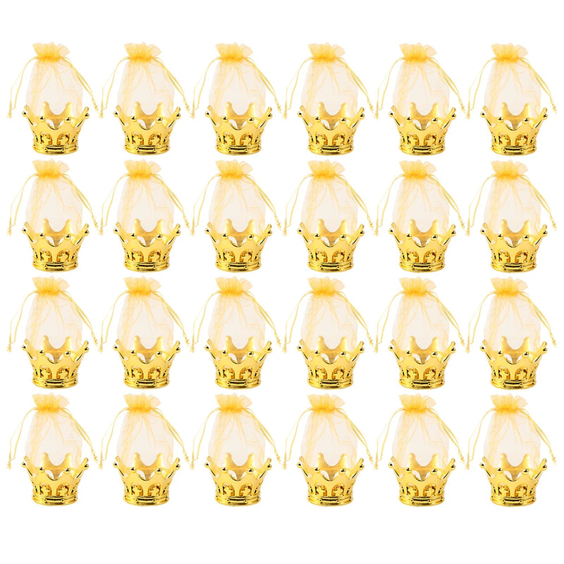 10/12/15/24pcs Wedding Organza Bags Golden Crown Shape Candy Bag Wedding party Yarn Drawstring Clear Candy Gift Boxes Clear