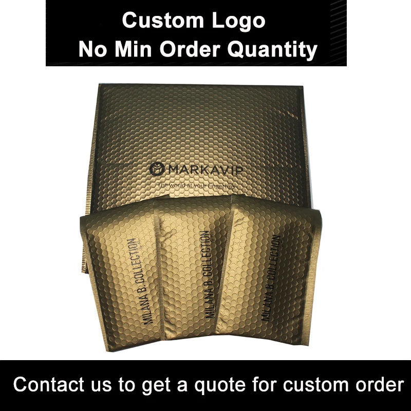 10PCS Gold Metallic Padded Envelopes Wedding Gift Bags Custom Logo Foil Postal Envelopes Padded Shipping Mailing Envelopes