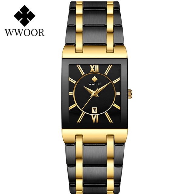 WWOOR Ladies Watch Top Brand Japanese Quartz Watches Square Black Gold Watch Stainless Steel Waterproof Fashion Women Wristwatch