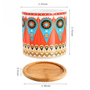 Set of 3 Succulent Plant Pots, 3.15 Inch Round Vases Cactus Ceramic Planters with Bamboo Trays & Drainage Hole Mandalas Pattern