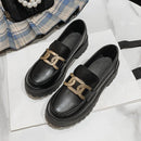 Cowhide Women's Shoes British Luffy Shoes Thick Soled Women's Flat Sole Single Shoes Women's Vulcanized Shoes Big Size 35-43