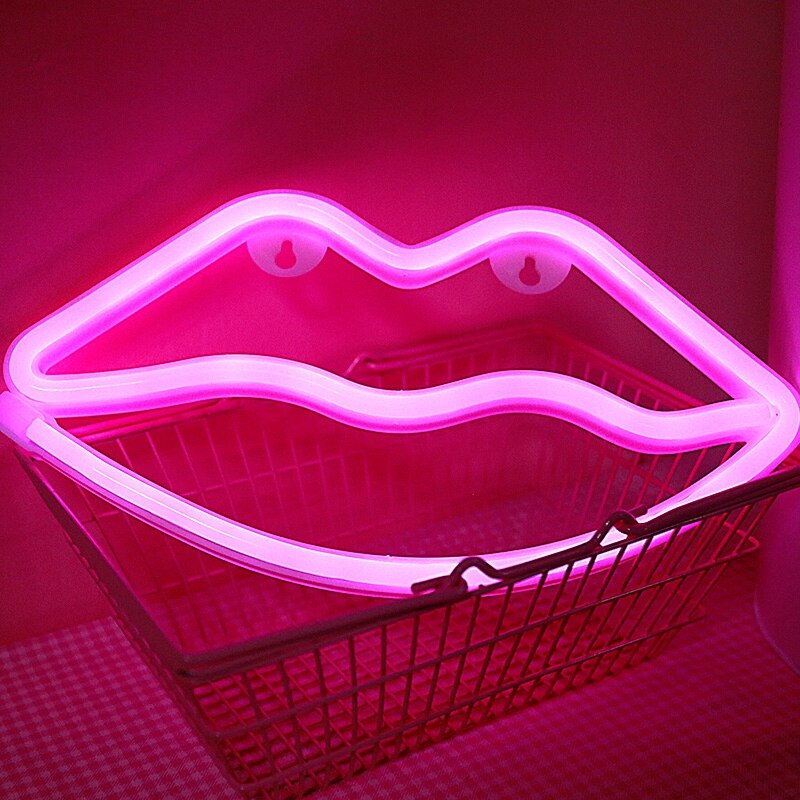 Neon Light Pink Red Lips LED Neon Sign USB / Battery Powered Home Wedding Party Valentine's Day Wall Hanging Decor Neon