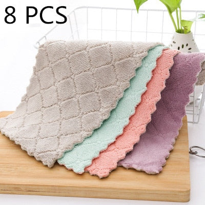 8pieces Household Super Absorbent Microfiber Towel Kitchen Dish Cloth Non-Stick Oil Washing  Rag  Tableware Cleaning Wiping Tool