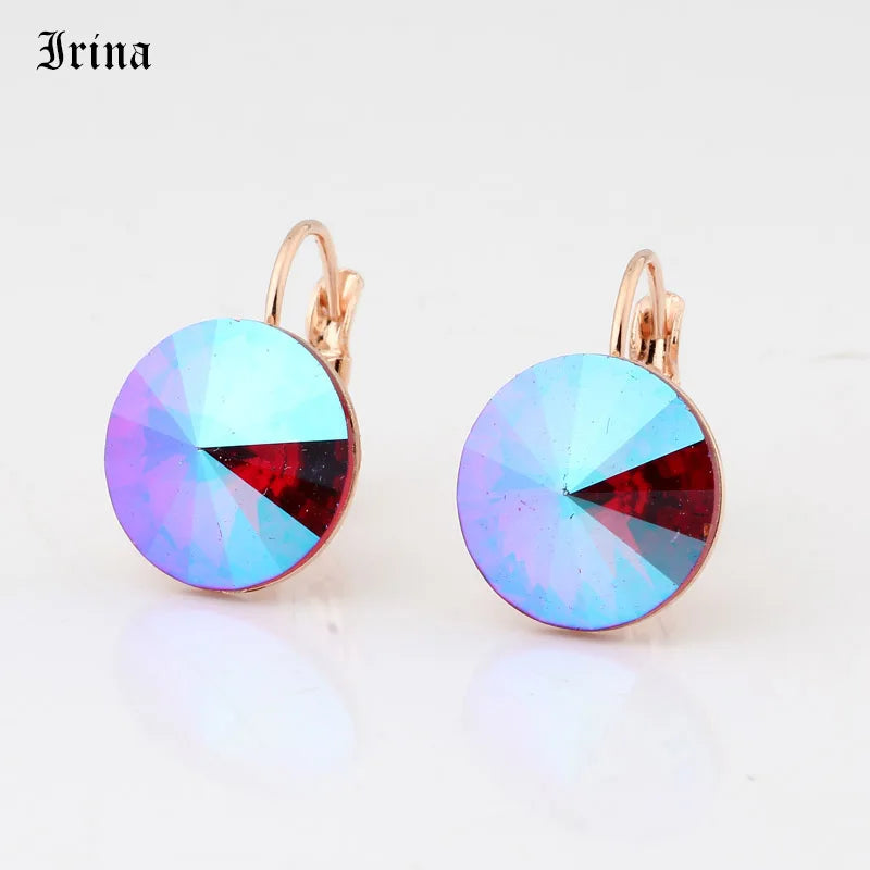 Round Simple Design Hot Sale 14mm 7 Color Crystals Stone Drop Earrings With French Hook Earrings For Women Elegant Party Wedding