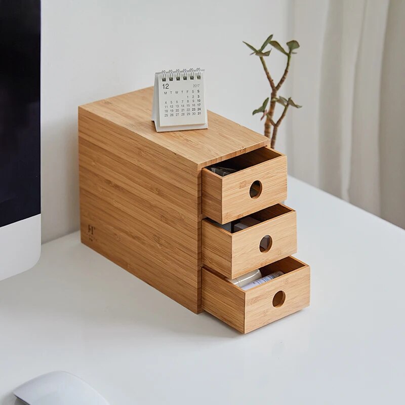 Japan Style Office Desktop Storage Box Bamboo Wood Creative Combination Rack Drawer Multi-layer Debris Sorting Box