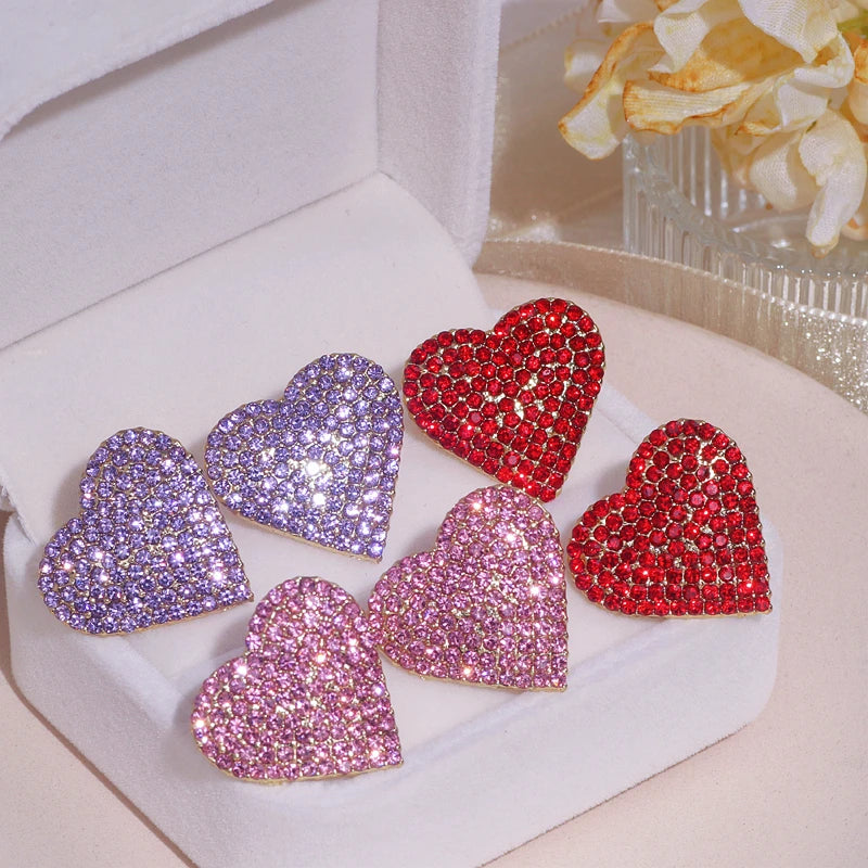 New Sparkling Big Rhinestone Love Heart-shaped women's Earrings Dinner Party Stud Earring Romantic Wedding Jewelry Accessories