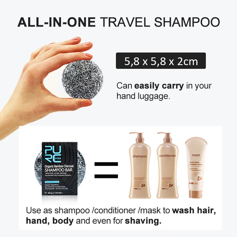 PURC Organic Bamboo Charcoal Shampoo Bar Pure Reduce Gray White Hair Deep Cleaning Repair Damaged Anti-Frizzy Soap Hair Care