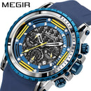 MEGIR Men Watches Brand Luxury Silicone Strap Waterproof Sport Quartz Chronograph Military Watch Men Clock Relogio Masculino
