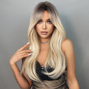 GEMMA Ombre Braun Blond Lange Glatte Synthetische Perücken mit Pony Cosplay Perücke für Frauen Hochtemperatur Natürliche Falsche Haare