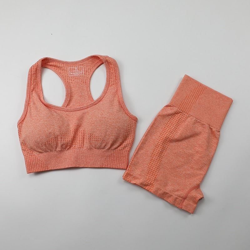 Workout Clothes For Women Seamless Yoga Sports Suits Sport Bra Top+High Waist Fitness Shorts 2 Piece Gym Set Running Sportswear