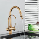 Rozin Filter Water Kitchen Faucet 2 in 1 Antique Brass Pull Out Nozzle Kitchen Purification Crane 2 Ways Swivel Mixer Tap