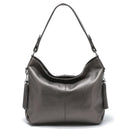Zency Leather handbags Genuine For Women Fashion Tassel Hobo Bag Crossbody Plain Color Real Cowhide Leather Large Shopper Bag