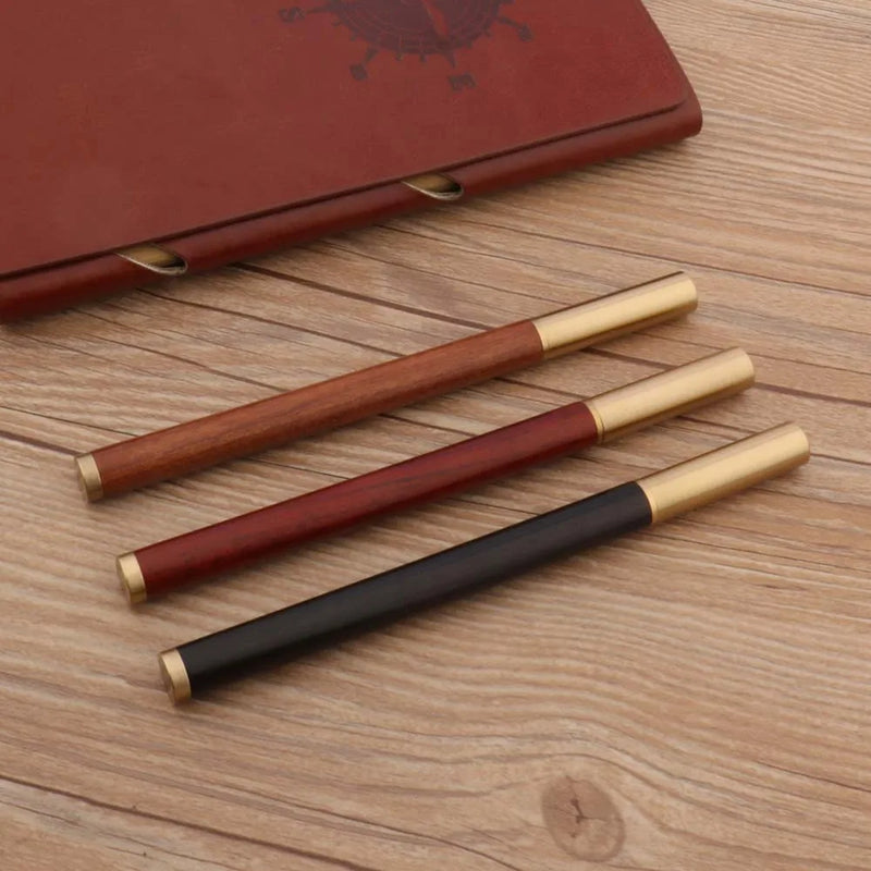 High Quality Brand Brass Wood Roller Ball Pens Ebony Spin Golden Ink Pens School Student Office Gifts Stationery