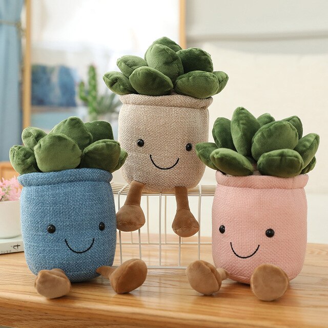 Lifelike Tulip&amp;Succulent Plants Plush Stuffed Decor Toys Soft Bookshelf Decor Doll Creative Potted Flowers Pillow for Girls Gift
