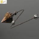CSJA Reiki Natural Chip Stone Pendulum Antique Copper Chain Hexagon Cone Resin Pendant for Dowsing Divination Wicca Pendule G321