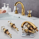 Gold Faucets Bathroom Golden Widespread Faucet Double Cystal Handle Three Hole Wash Basin Tap Hot Cold Mixer ELF1516G