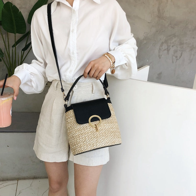 Small Straw Bucket Bags For Women 2020 Summer Crossbody Bags Lady Travel Purses and Handbags Female Shoulder Messenger Bag