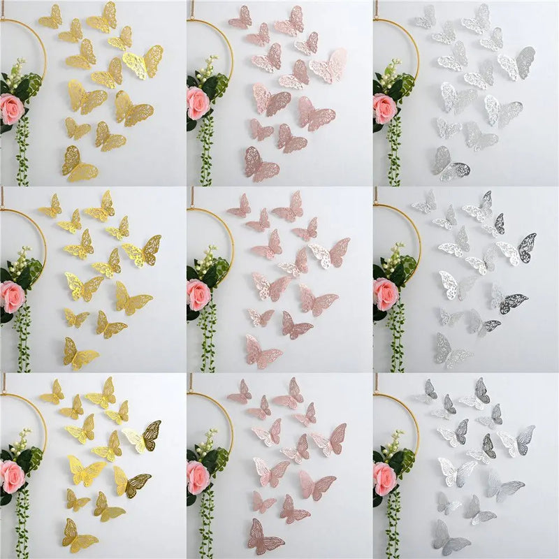 12Pcs/Set 3D Hollow Butterfly Wall Decals Stickers DIY Butterflies Art Wall Decor Wedding Festival Wallpaper Home Decoration