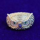Bubble Letter Owl Iced Out Ring Men Real Gold Plated Brass Cubic Zircon Hip Hop Jewelry