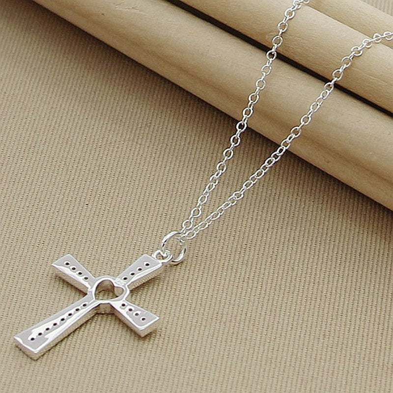 Wholesale Price 925 Sterling Silver Heart Cross Clear CZ Pendant Necklace For Women Birthday Gifts