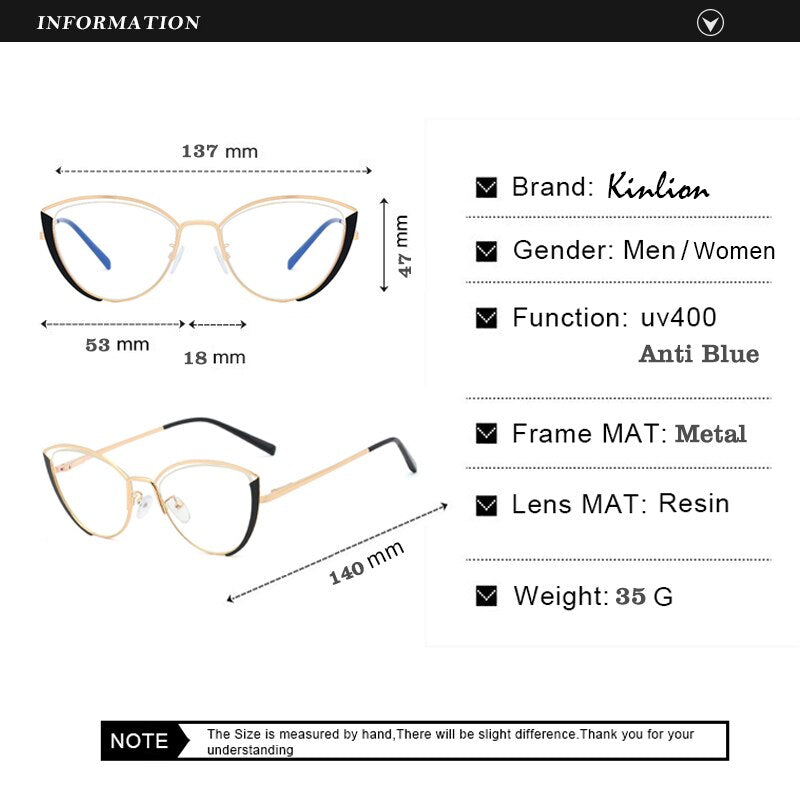 Metal Women Anti Blue Cat Eye Glasses Frame for Computer Vintage Clear Women's Eyewear Glasses Blue Light Blocking Gafas 2020