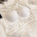 Christmas red embroidered net gauze lingerie top thin bottom thick gather bra set sexy push up large size women underwear bralet