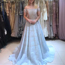Silver Off Shoulder Short Sleeve  Evening Dresses 2023 Dubai A-Line Beading Diamond Evening Gowns Serene Hill LA70263