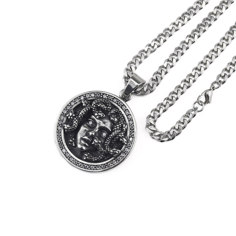 Luxury Hiphop Street Style Snake Medusa Pendant Men Stainless Steel Necklace Cuba Chain Necklaces Pendants For Men Jewelry