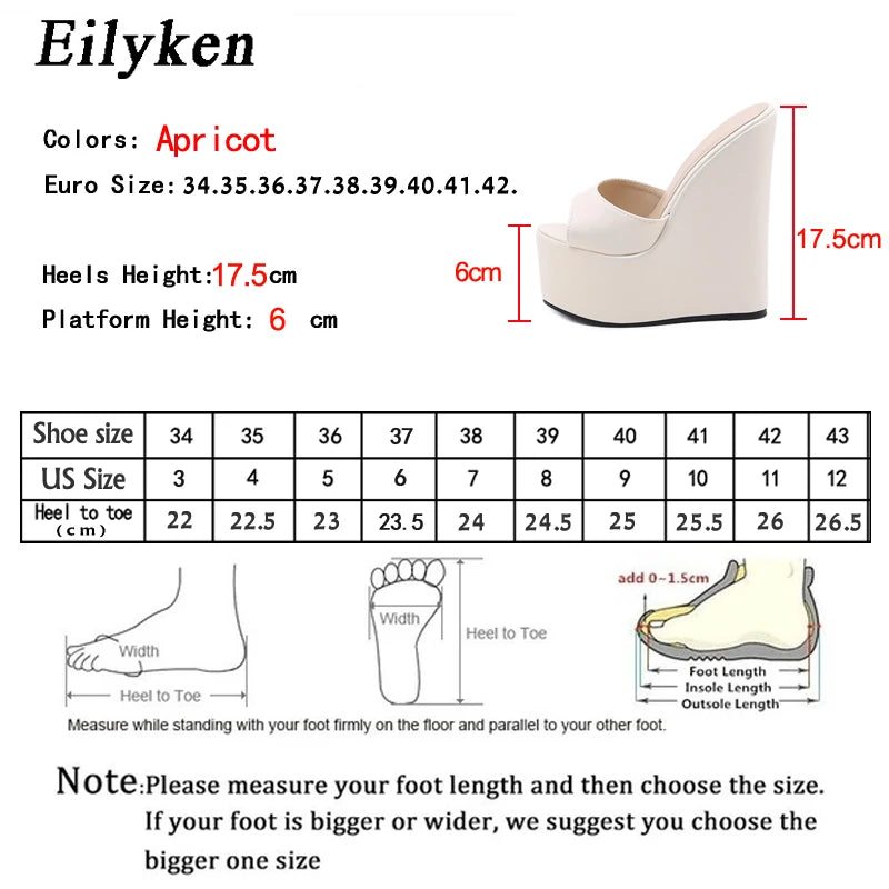 Eilyken Fashion Platform Wedge Peep Toe Slippers Women Summer Shoes Sexy Super High Heels Apricot Sandals Size 35-42